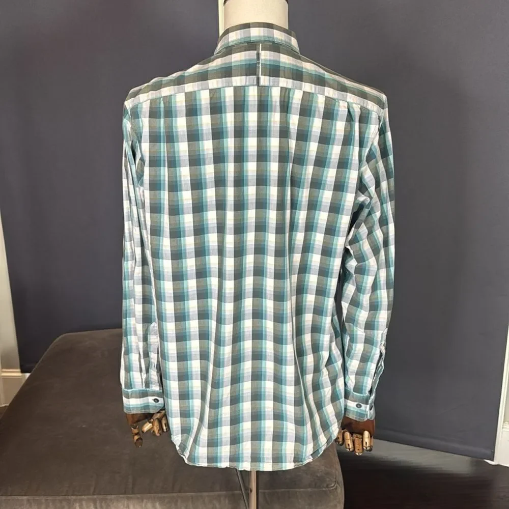 Banana Republic Men’s Blue White Plaid Long Sleeve Button Up Dress Shirt Size L